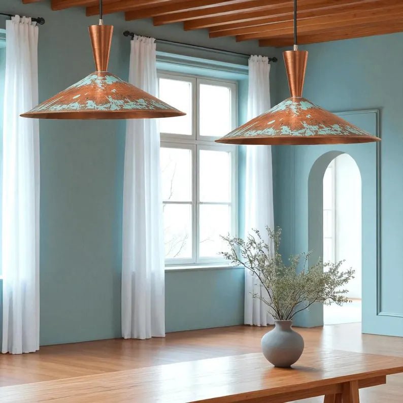 Handmade Copper Pendant Light - Rustic Patina Dome Lamp - Mettlemix