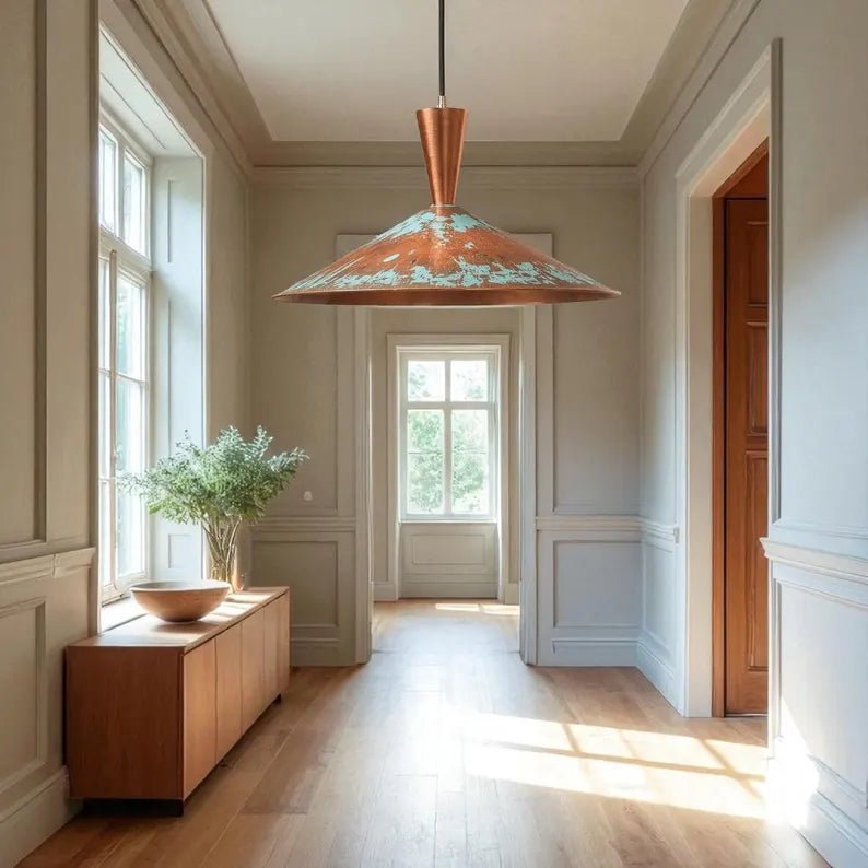 Handmade Copper Pendant Light - Rustic Patina Dome Lamp - Mettlemix