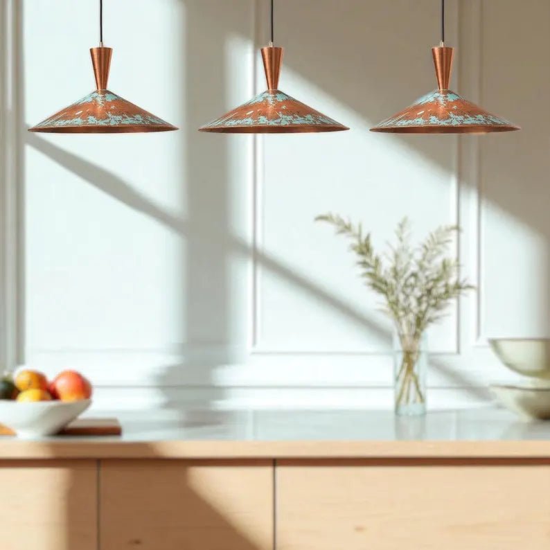 Handmade Copper Pendant Light - Rustic Patina Dome Lamp - Mettlemix