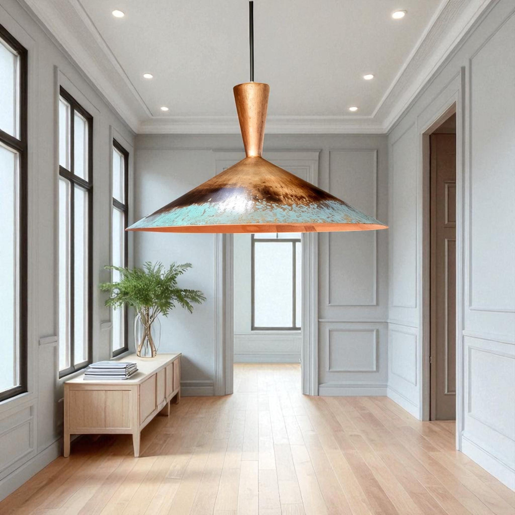 Handmade Copper Pendant Light: Rustic Patina Dome Lamp, Industrial Lighting - Mettlemix