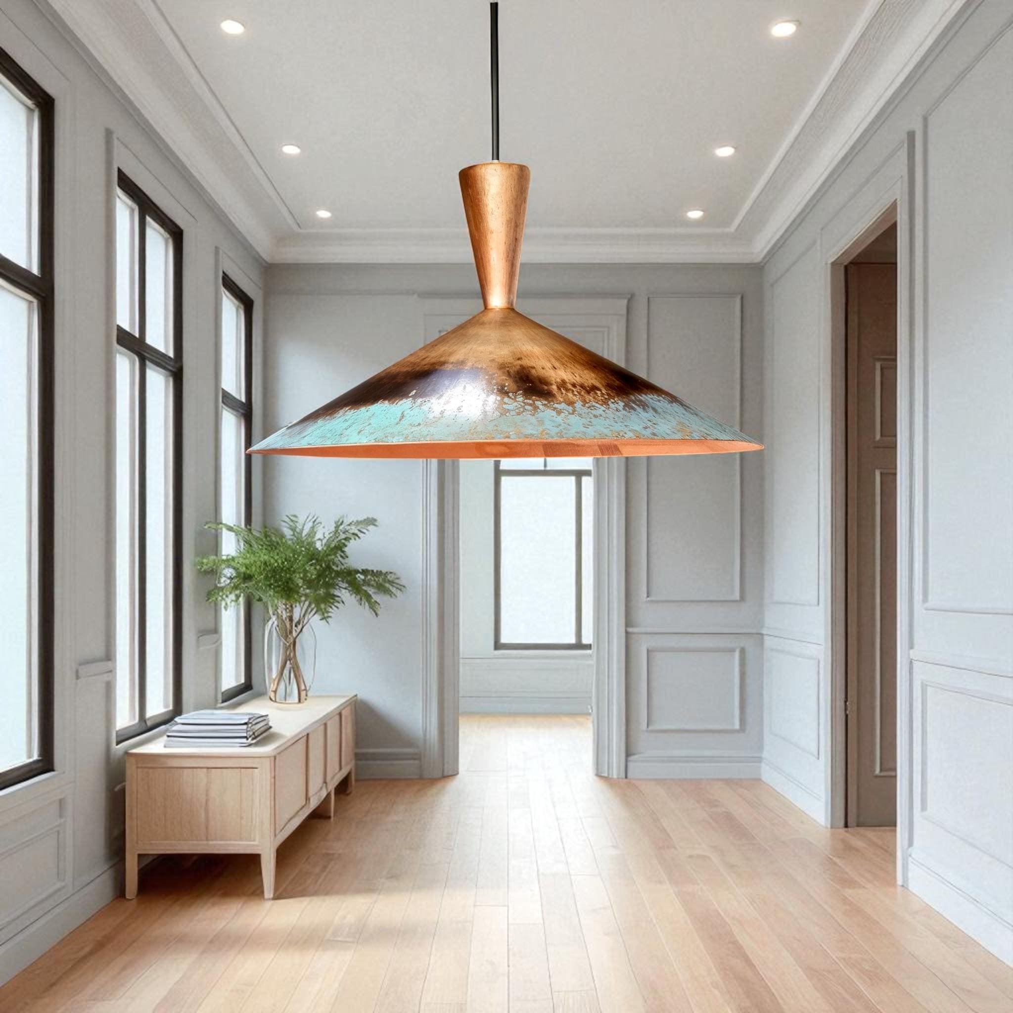 Handmade Copper Pendant Light: Rustic Patina Dome Lamp, Industrial Lighting - Mettlemix