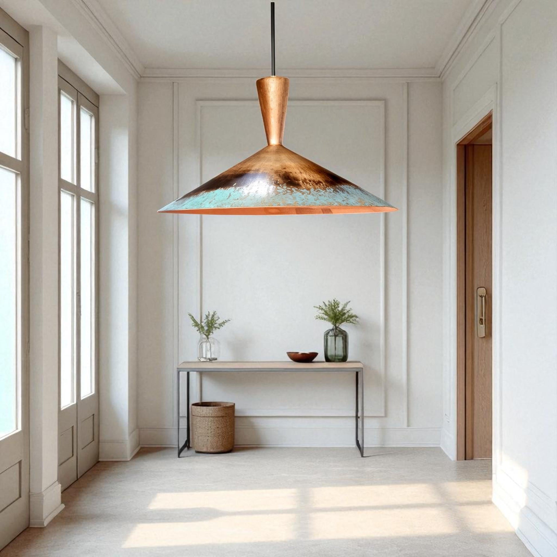 Handmade Copper Pendant Light: Rustic Patina Dome Lamp, Industrial Lighting - Mettlemix