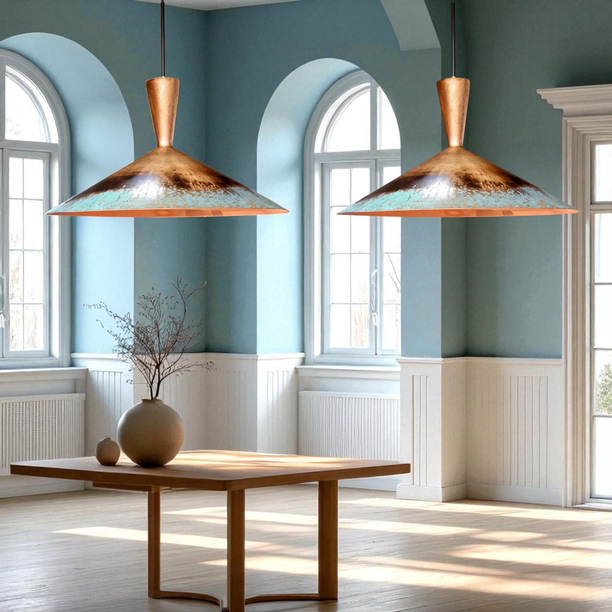 Handmade Copper Pendant Light: Rustic Patina Dome Lamp, Industrial Lighting - Mettlemix