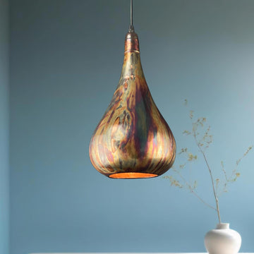 Handmade Copper Teardrop Pendant Light: Rustic Patina Ceiling Lamp - Mettlemix