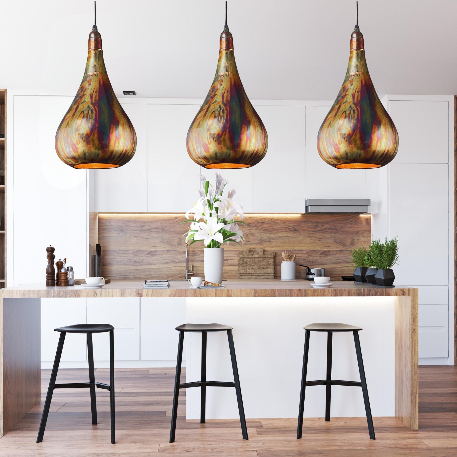 Handmade Copper Teardrop Pendant Light: Rustic Patina Ceiling Lamp - Mettlemix