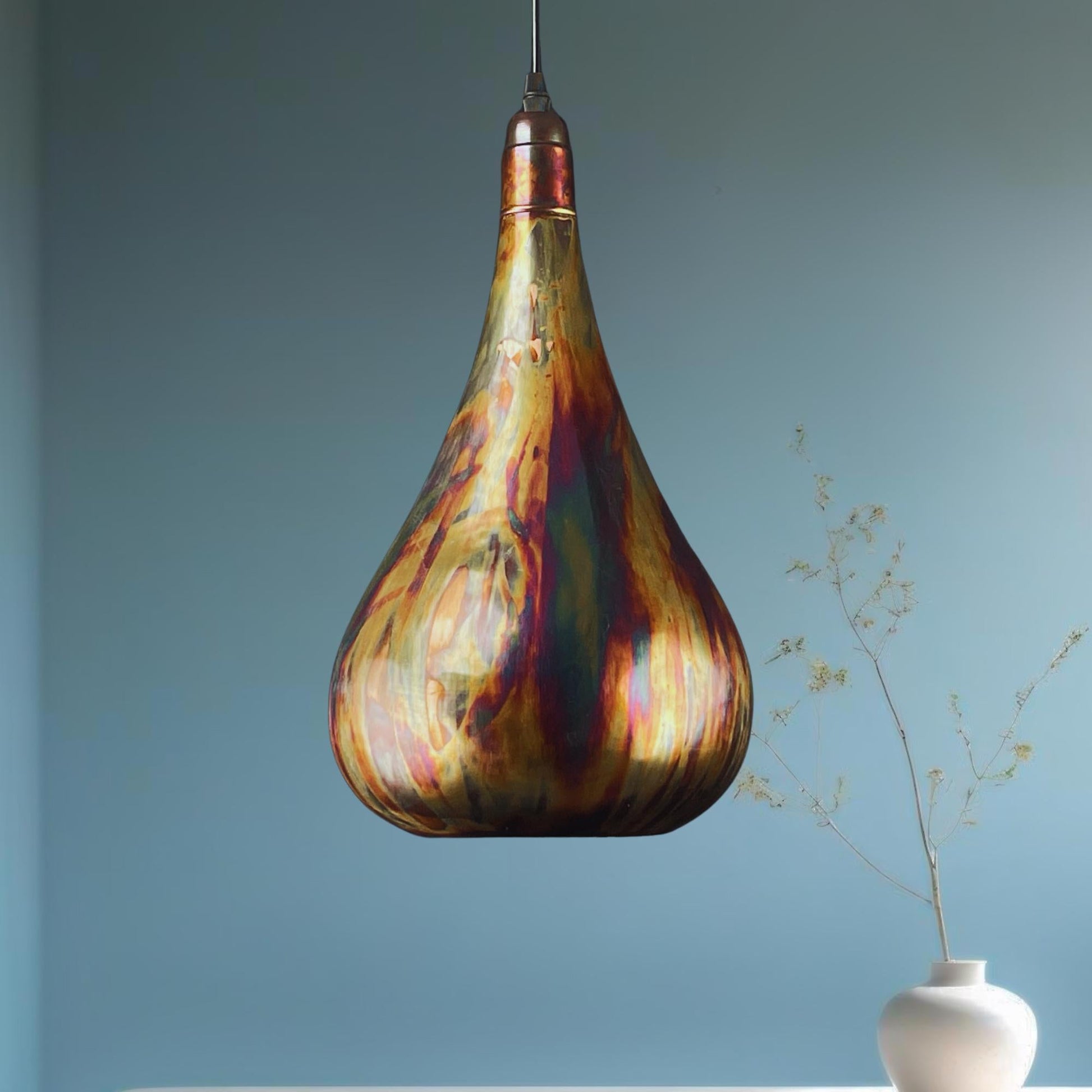 Handmade Copper Teardrop Pendant Light: Rustic Patina Ceiling Lamp - Mettlemix