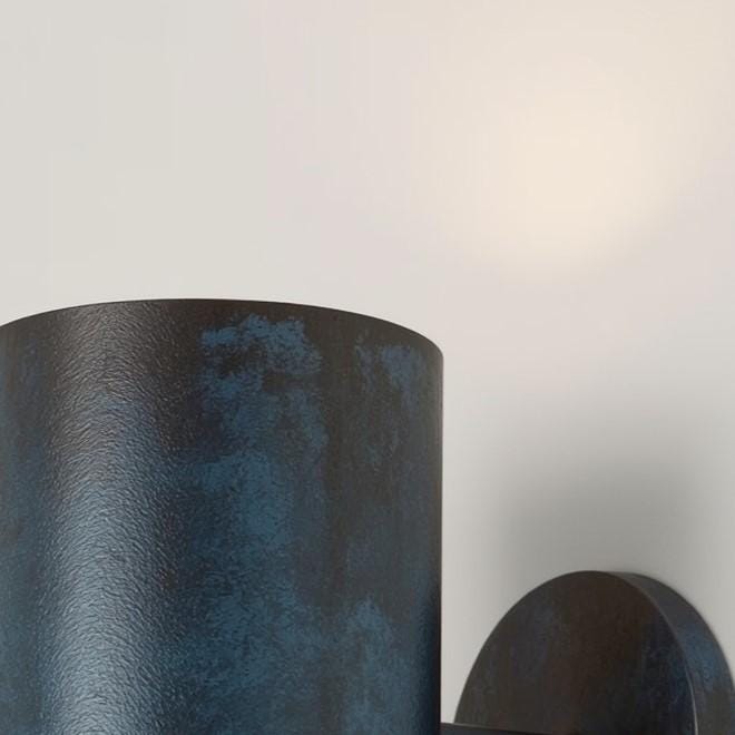 Handmade Copper Wall Sconce: Dark Blue Patina, Industrial Accent Light - Mettlemix