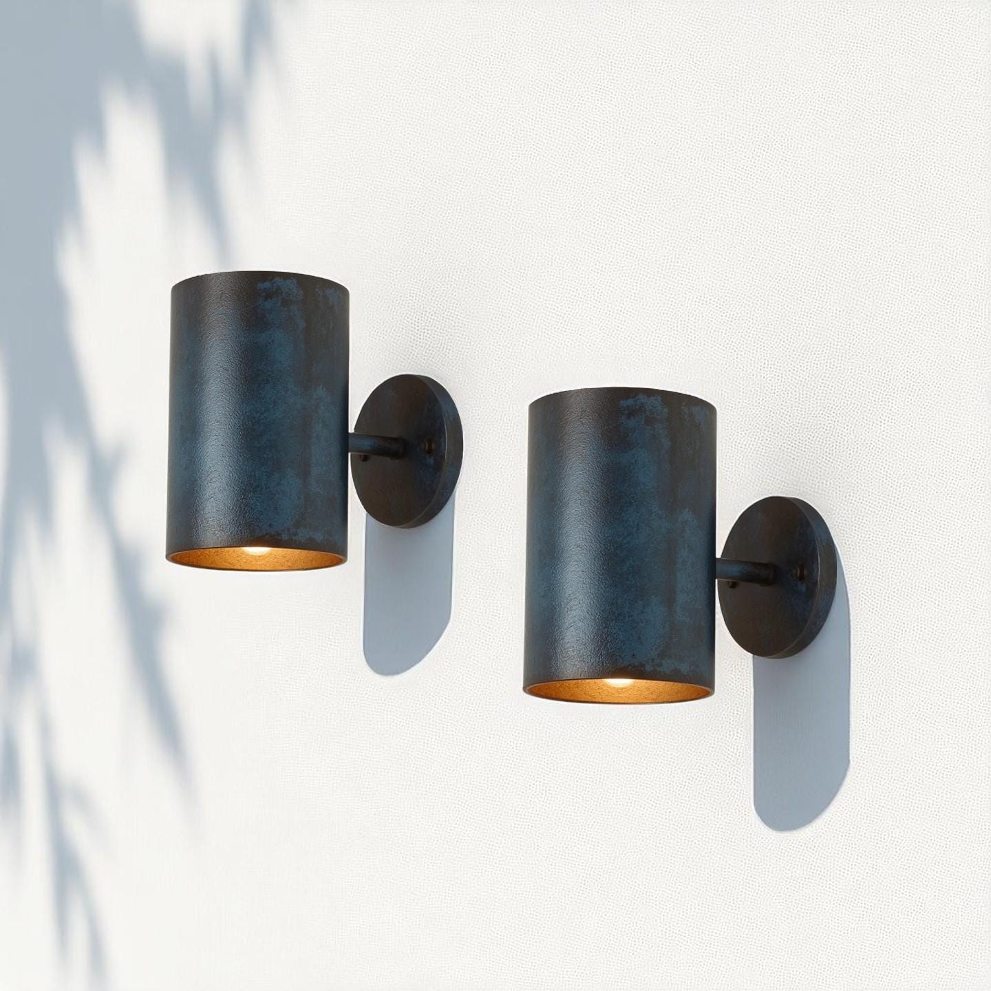 Handmade Copper Wall Sconce: Dark Blue Patina, Industrial Accent Light - Mettlemix