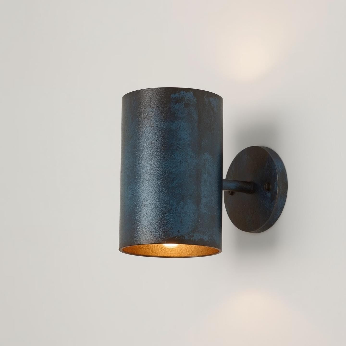 Handmade Copper Wall Sconce: Dark Blue Patina, Industrial Accent Light - Mettlemix
