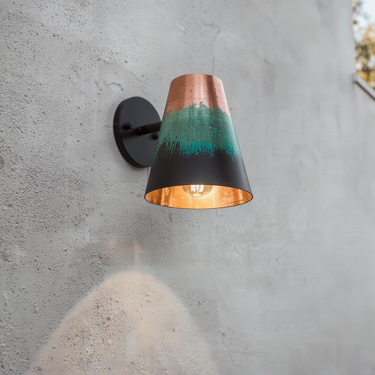 Handmade Copper Wall Sconce Patina Finish - Rustic Modern Artisan Light - Mettlemix
