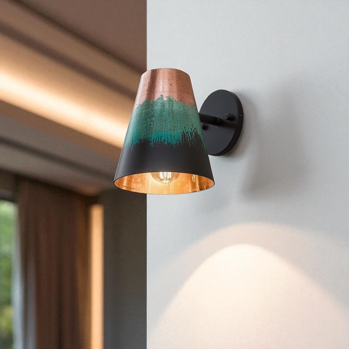 Handmade Copper Wall Sconce Patina Finish - Rustic Modern Artisan Light - Mettlemix