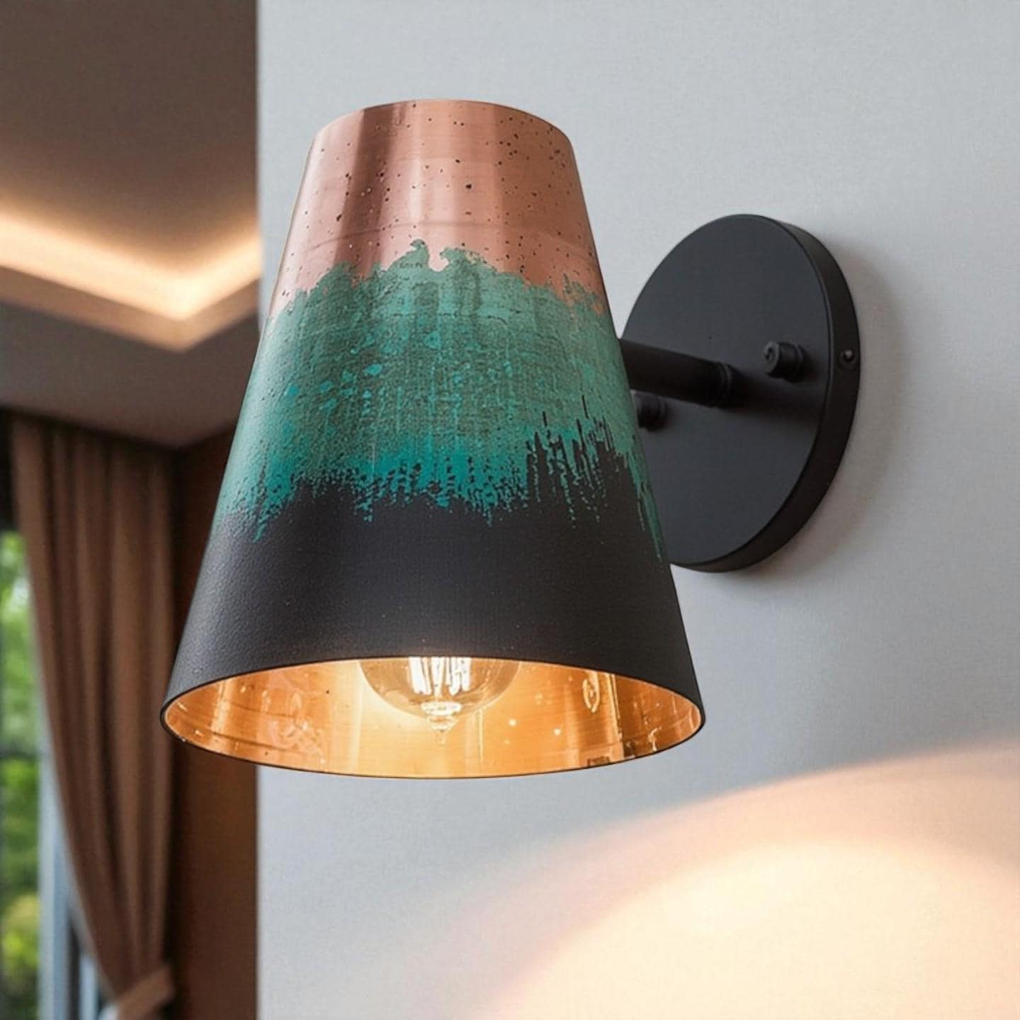 Handmade Copper Wall Sconce Patina Finish - Rustic Modern Artisan Light - Mettlemix