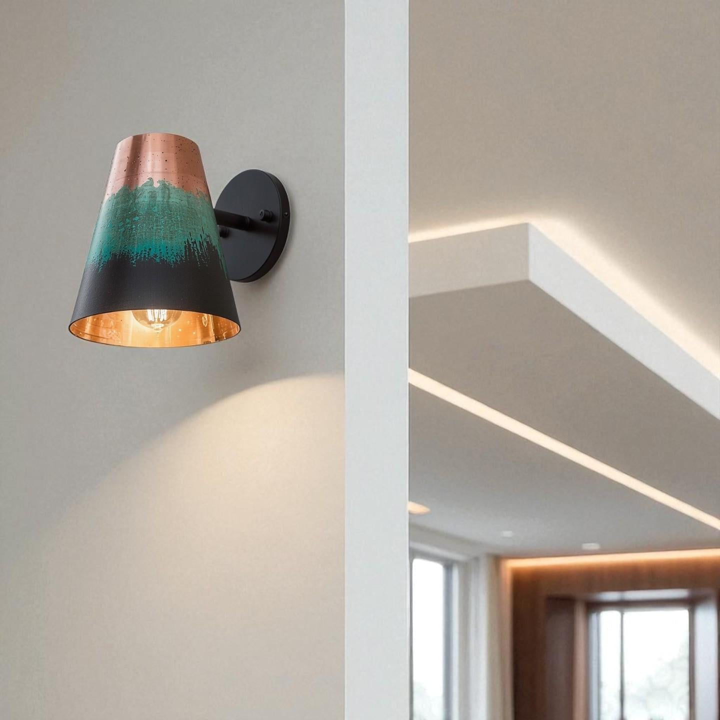 Handmade Copper Wall Sconce Patina Finish - Rustic Modern Artisan Light - Mettlemix