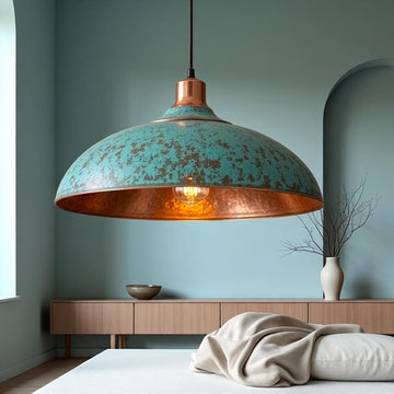 Handmade Green Patina Copper Dome Pendant Light: Rustic Artisan Lamp - Mettlemix