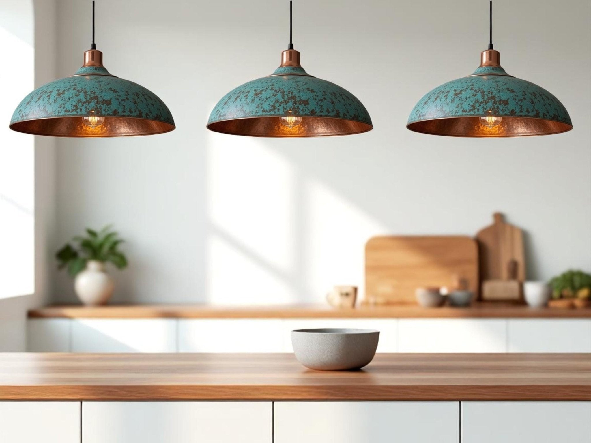 Handmade Green Patina Copper Dome Pendant Light: Rustic Artisan Lamp - Mettlemix