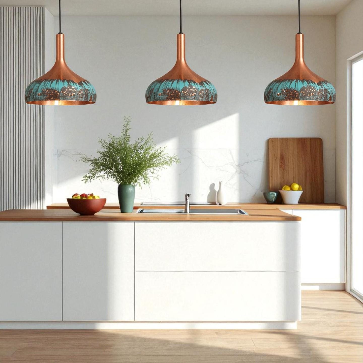 Handmade Green Patina Copper Dome Pendant Light: Rustic Chandelier - Mettlemix