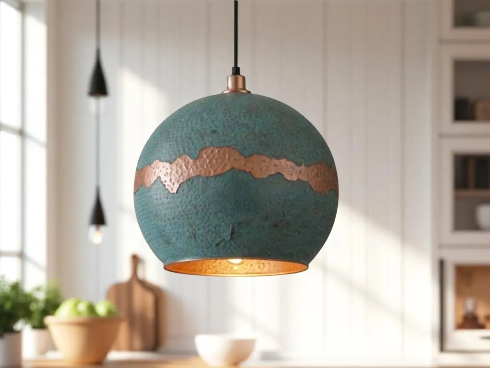 Handmade Green Patina Copper Pendant Light - Moroccan Boho Decor - Mettlemix