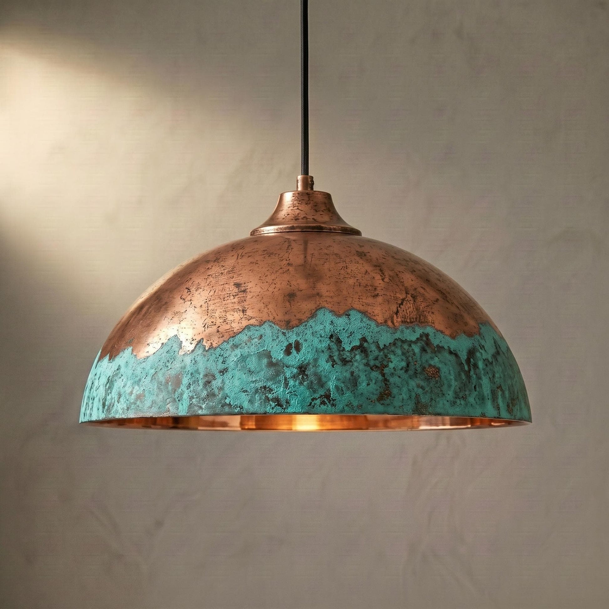 Handmade Green Patina Copper Pendant Light: Moroccan Boho Decor - Mettlemix