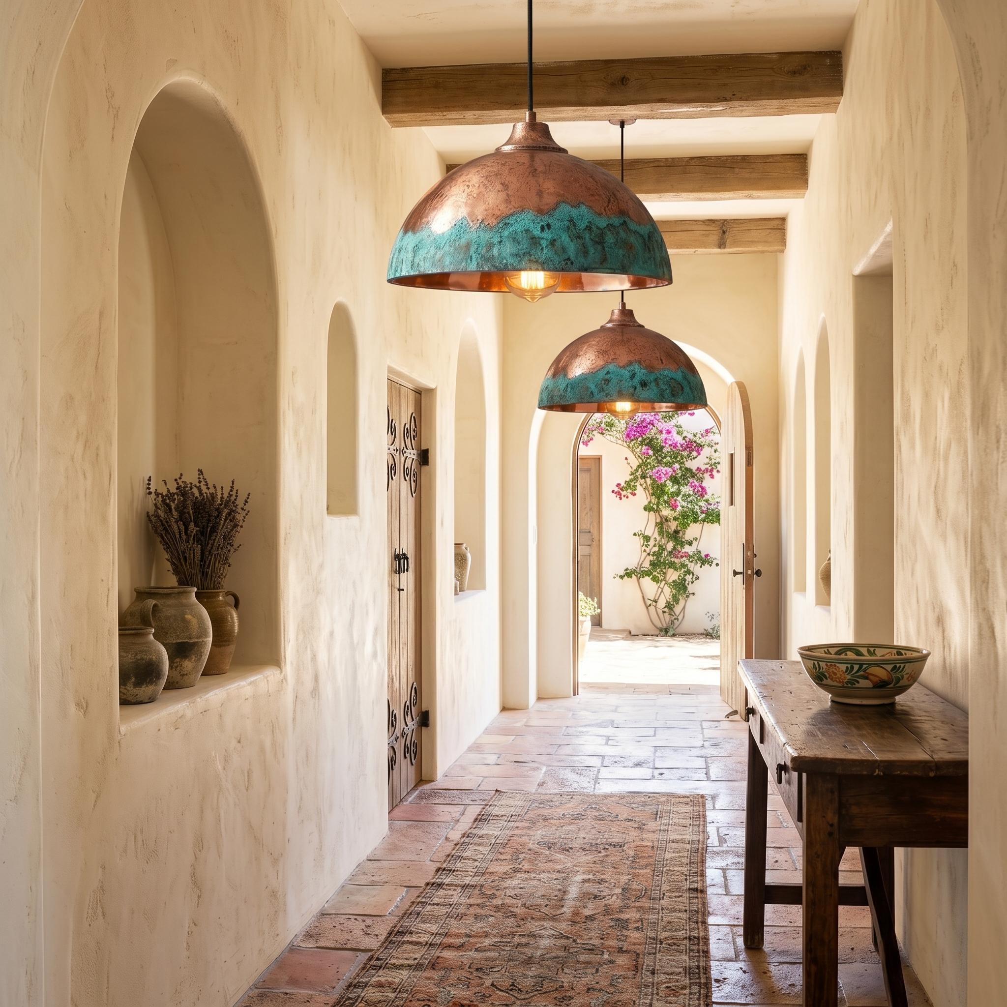 Handmade Green Patina Copper Pendant Light: Moroccan Boho Decor - Mettlemix