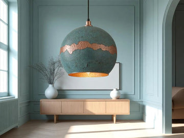 Handmade Green Patina Copper Pendant Light - Moroccan Boho Decor - Mettlemix