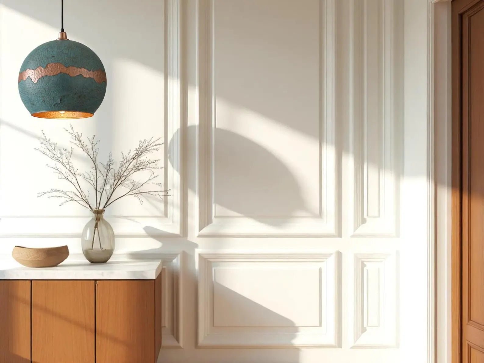 Handmade Green Patina Copper Pendant Light - Moroccan Boho Decor - Mettlemix