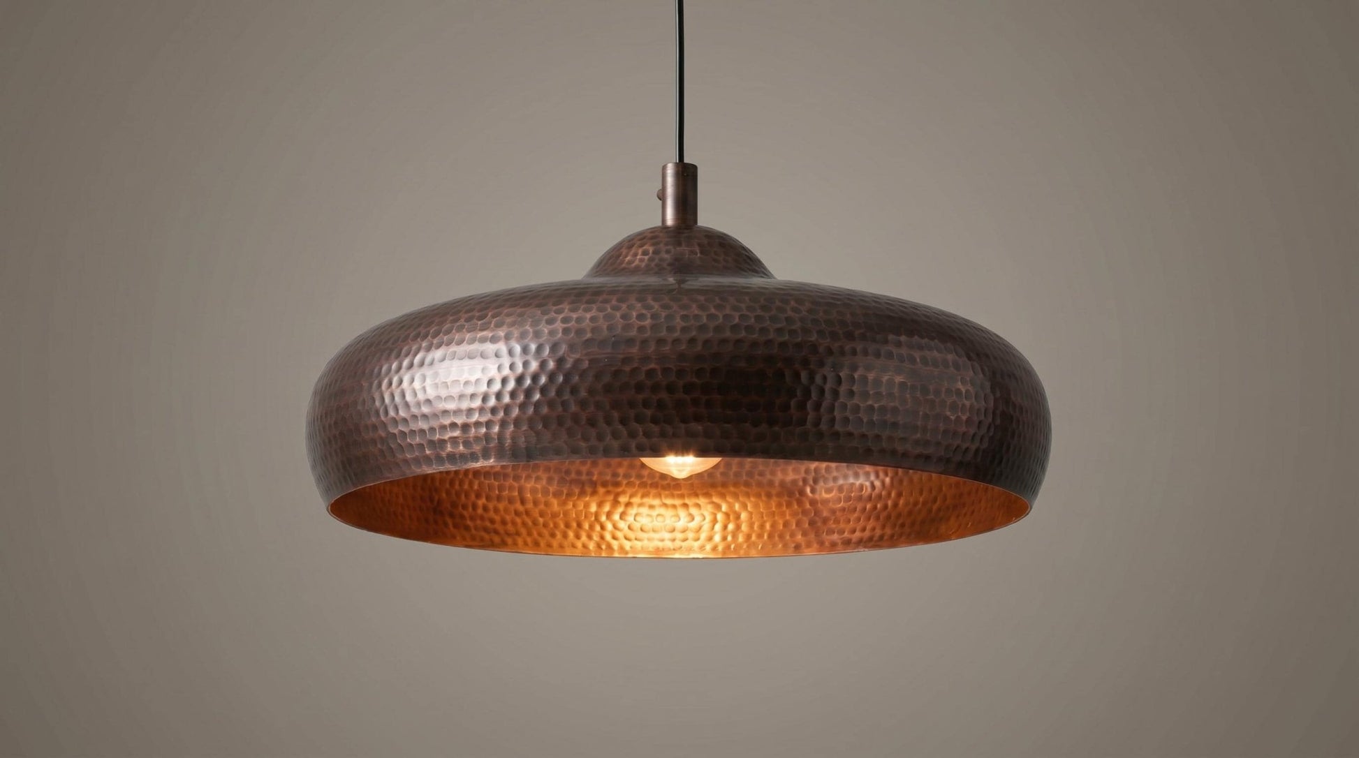 Handmade Hammered Copper Dome Pendant Light | Antique Dark Oxidized Exterior | Rustic Kitchen Island Lamp | Industrial Chandelier - Mettlemix