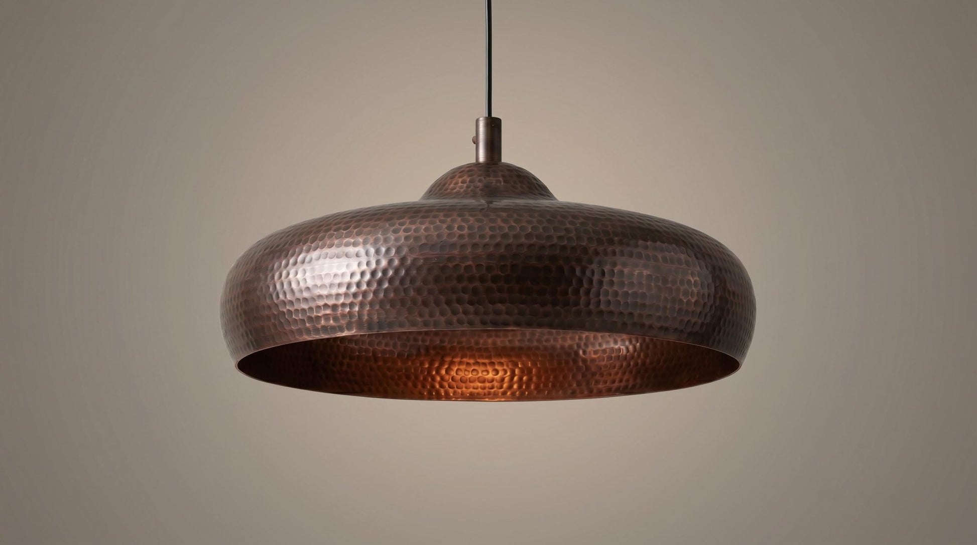 Handmade Hammered Copper Dome Pendant Light | Antique Dark Oxidized Exterior | Rustic Kitchen Island Lamp | Industrial Chandelier - Mettlemix
