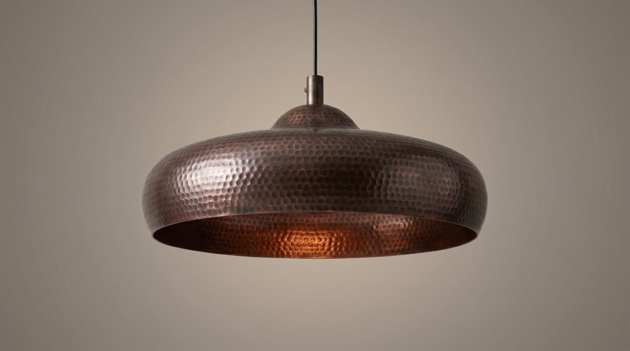 Handmade Hammered Copper Dome Pendant Light | Antique Dark Oxidized Exterior | Rustic Kitchen Island Lamp | Industrial Chandelier - Mettlemix
