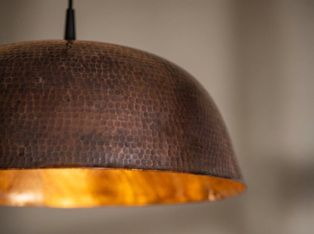 Handmade Hammered Copper Dome Pendant Light - Rustic Industrial Lamp - Mettlemix