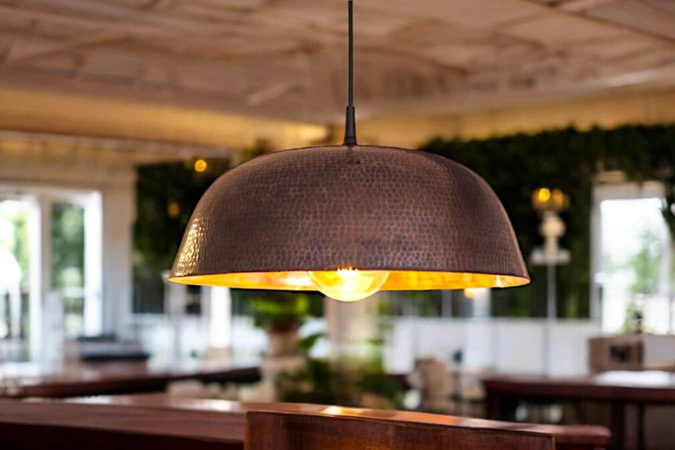 Handmade Hammered Copper Dome Pendant Light - Rustic Industrial Lamp - Mettlemix