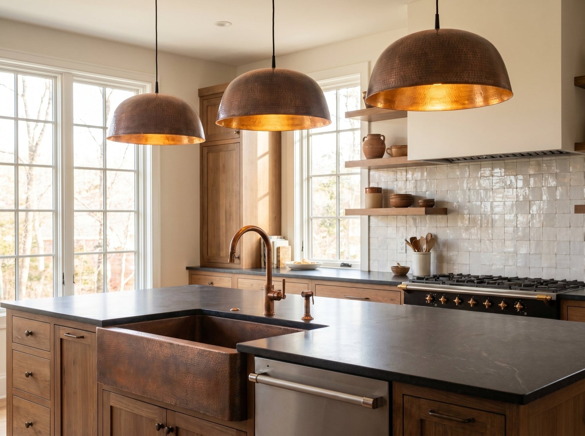 Handmade Hammered Copper Dome Pendant Light - Rustic Industrial Lamp - Mettlemix