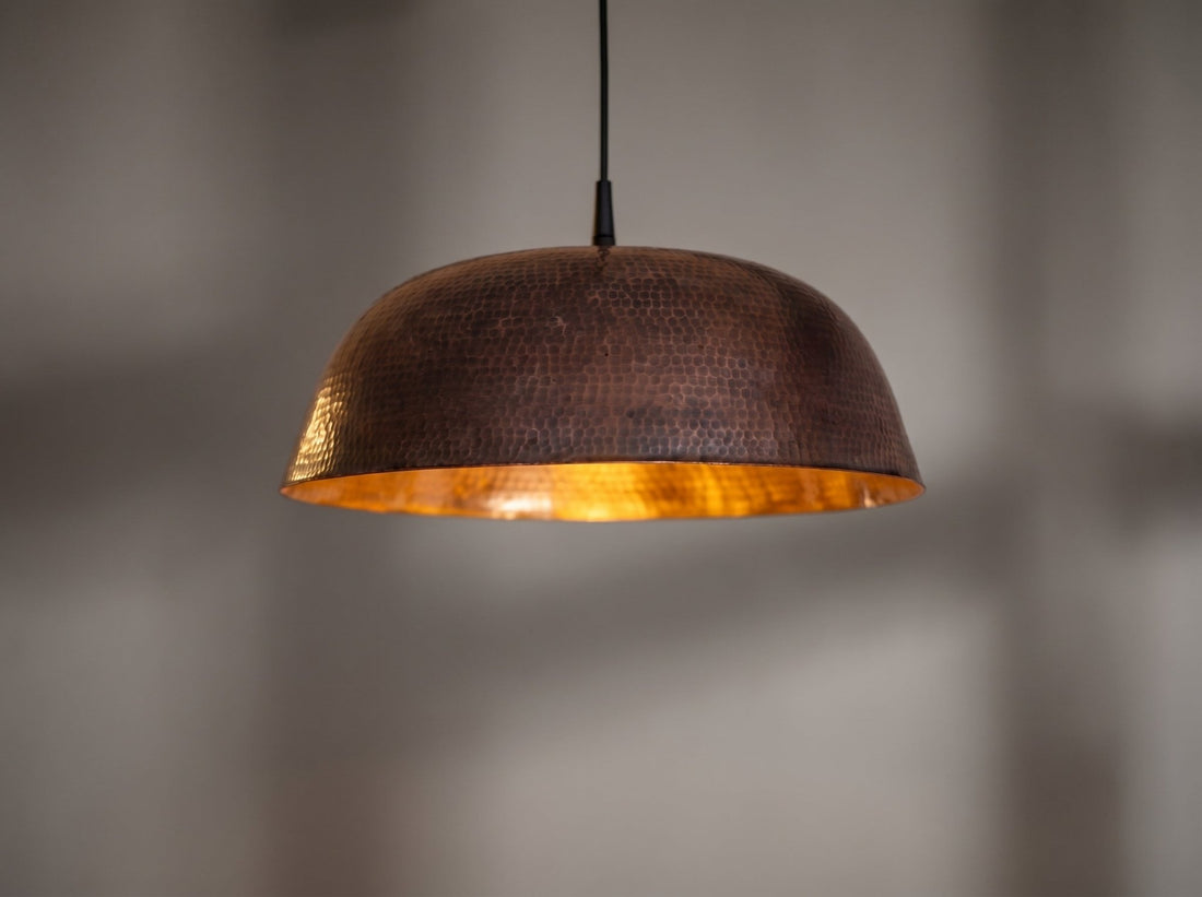 Handmade Hammered Copper Dome Pendant Light - Rustic Industrial Lamp - Mettlemix