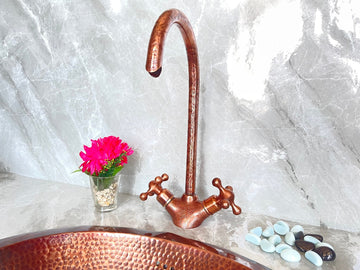 Handmade Hammered Copper Gooseneck Faucet - Single Hole Vanity Tap - Mettlemix