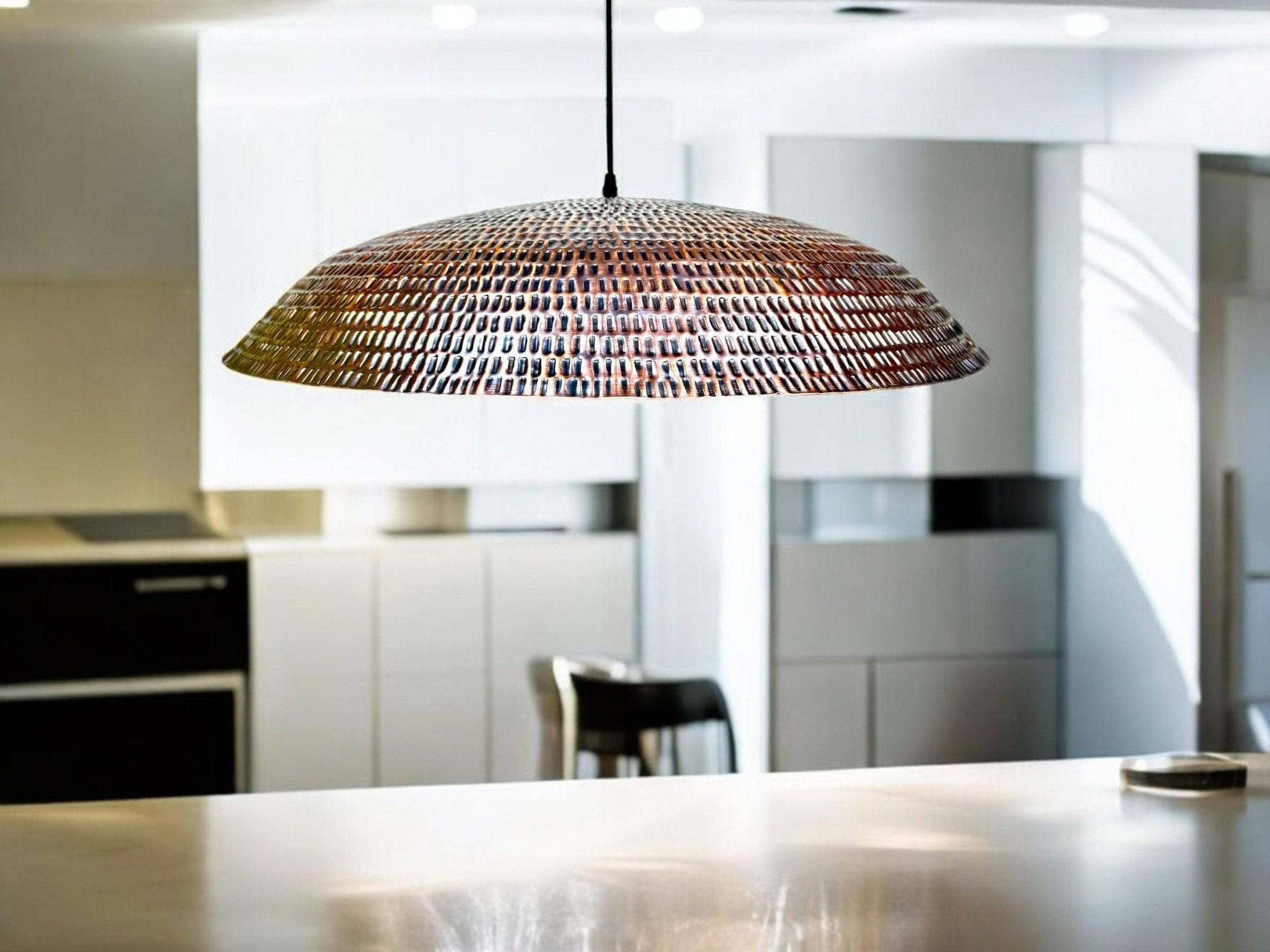 Handmade Hammered Copper Pendant Light - Large Dome Farmhouse Lamp - Mettlemix