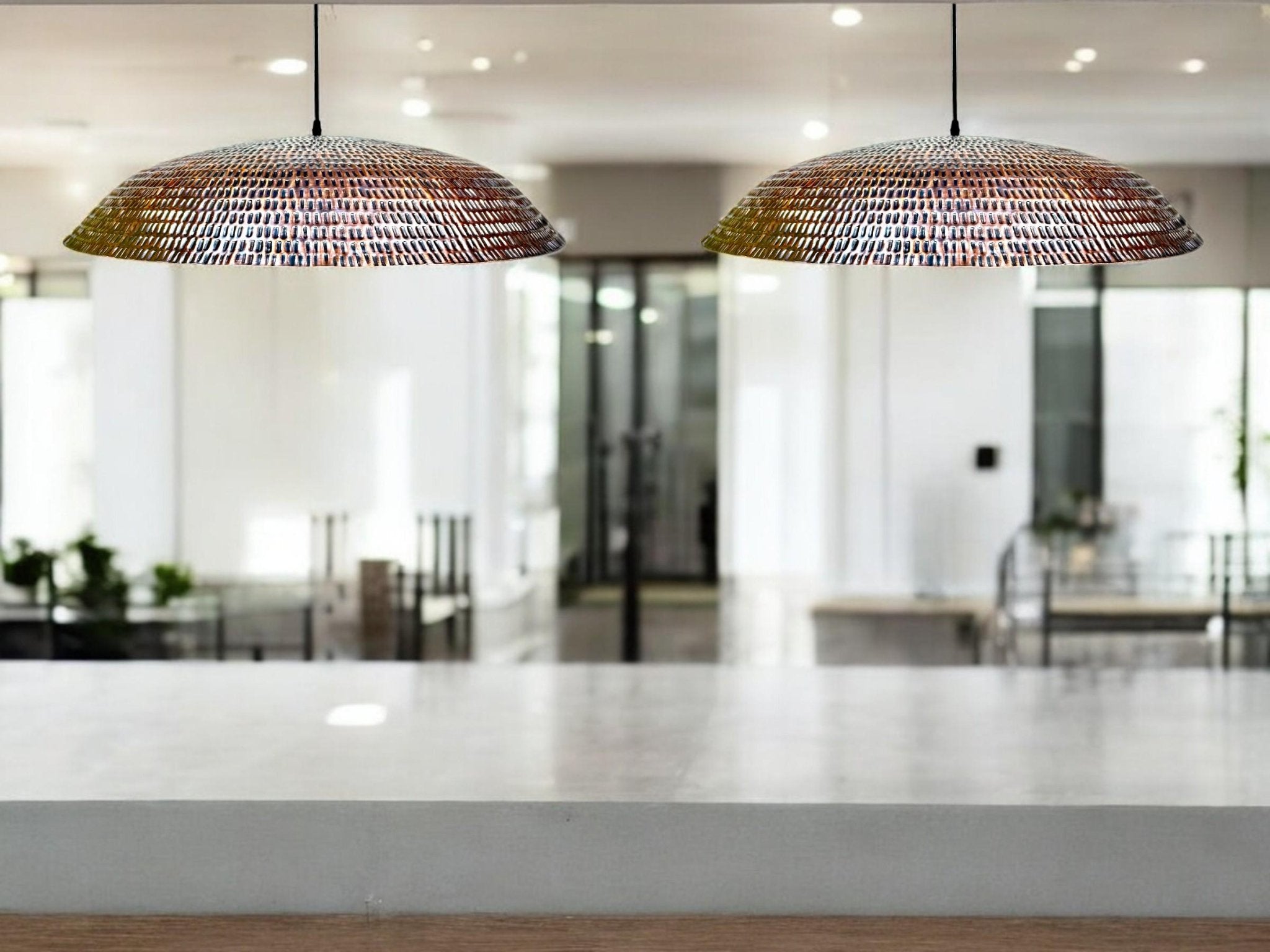 Handmade Hammered Copper Pendant Light - Large Dome Farmhouse Lamp - Mettlemix