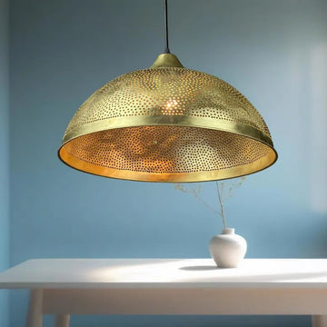 Handmade Moroccan Brass Pendant Light - Perforated Dome Ceiling Lamp - Mettlemix