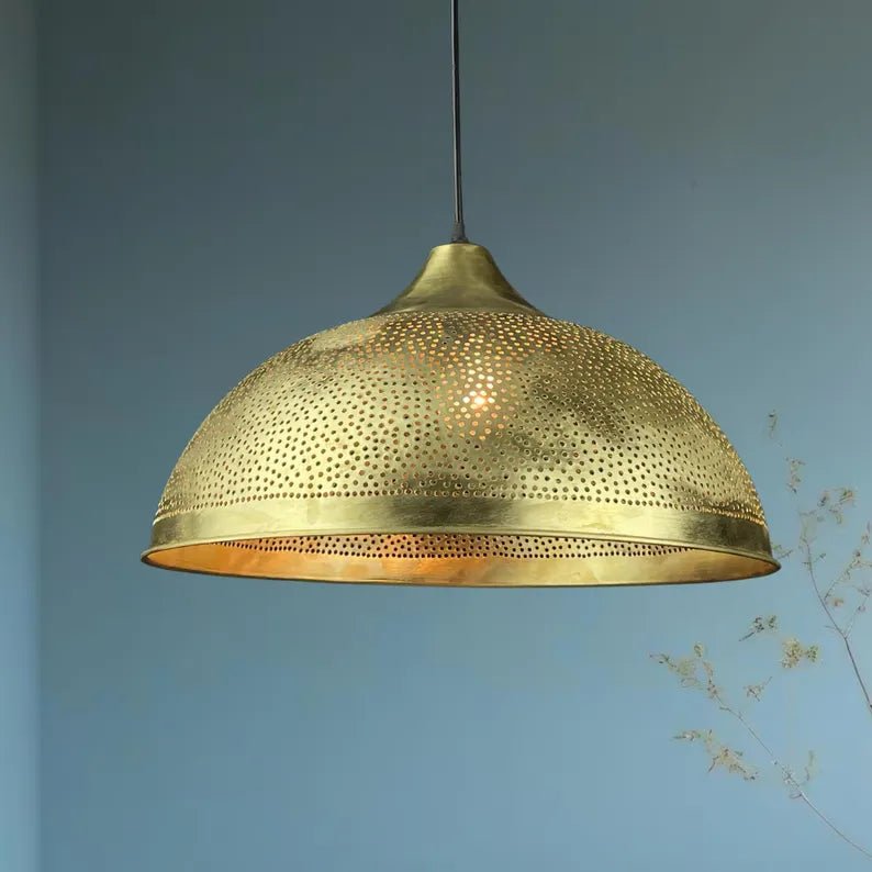Handmade Moroccan Brass Pendant Light - Perforated Dome Ceiling Lamp - Mettlemix