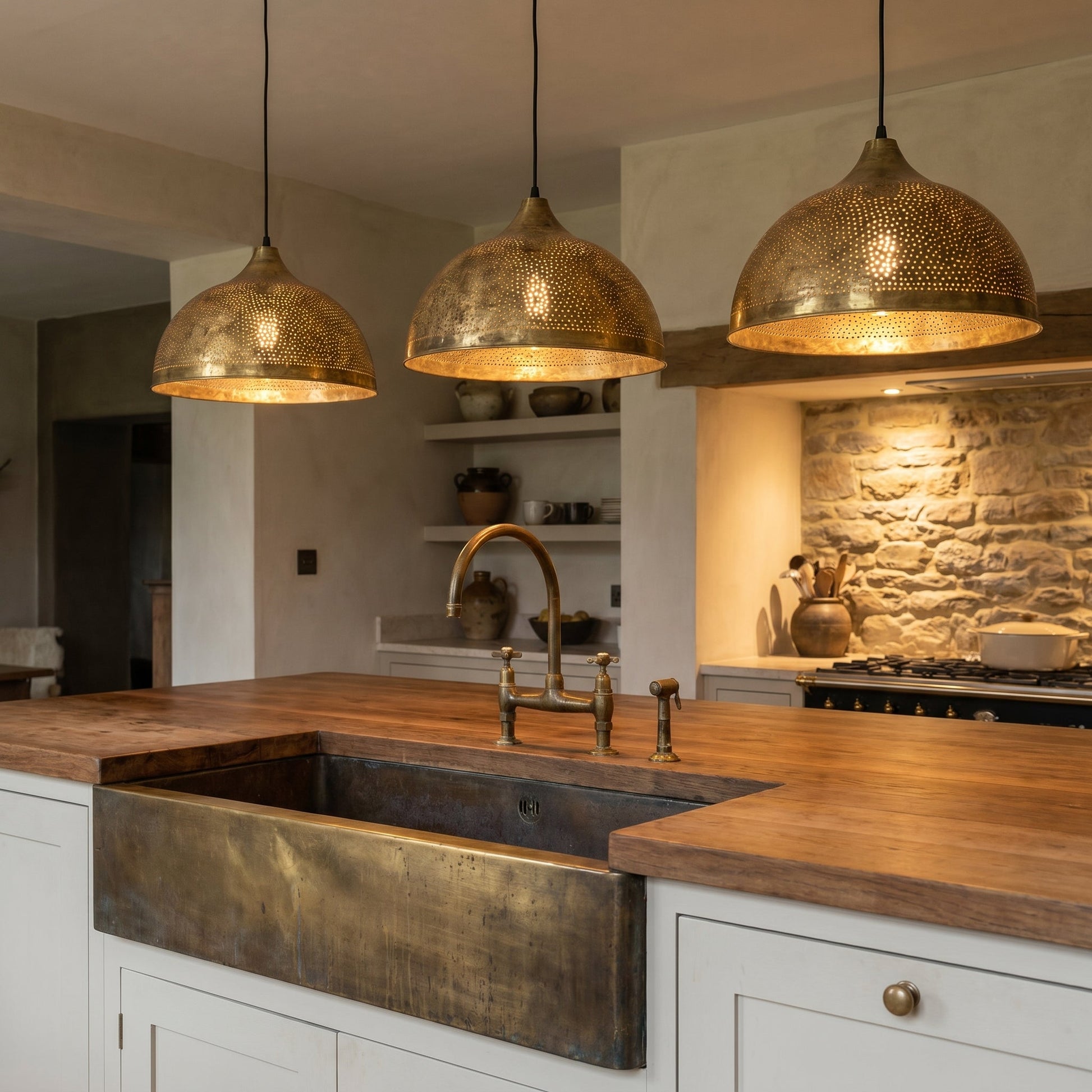 Handmade Moroccan Brass Pendant Light - Perforated Dome Ceiling Lamp - Mettlemix