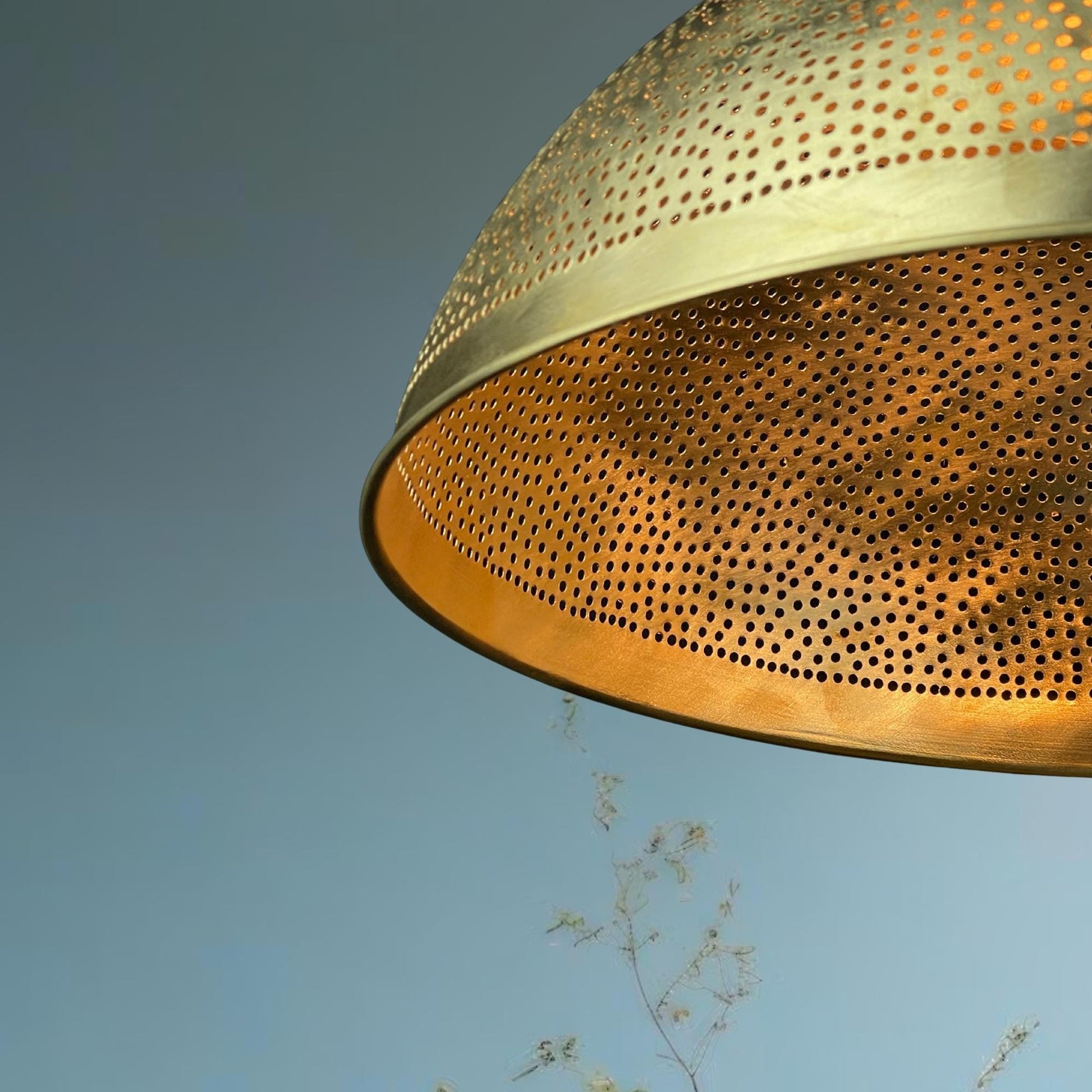 Handmade Moroccan Brass Pendant Light: Perforated Dome Ceiling Lamp - Mettlemix