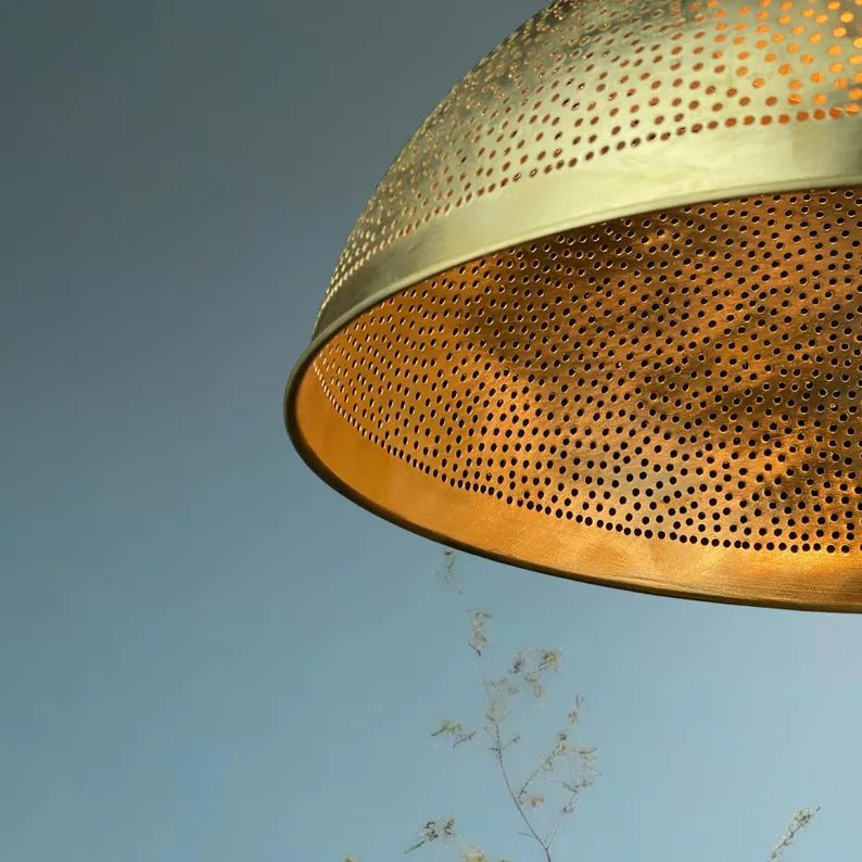 Handmade Moroccan Brass Pendant Light - Perforated Dome Ceiling Lamp - Mettlemix