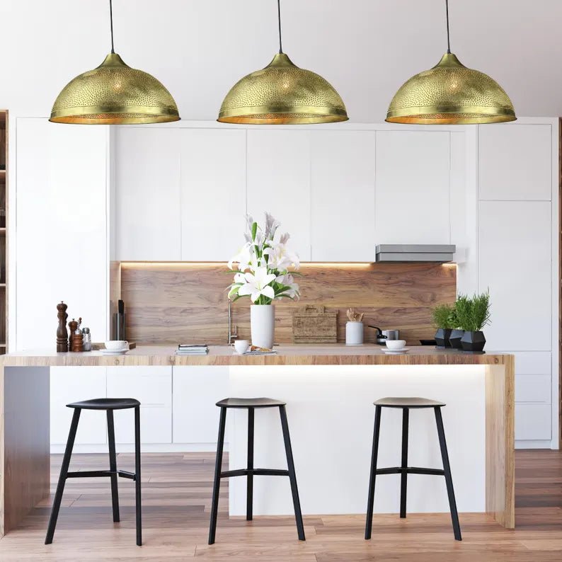 Handmade Moroccan Brass Pendant Light - Perforated Dome Ceiling Lamp - Mettlemix