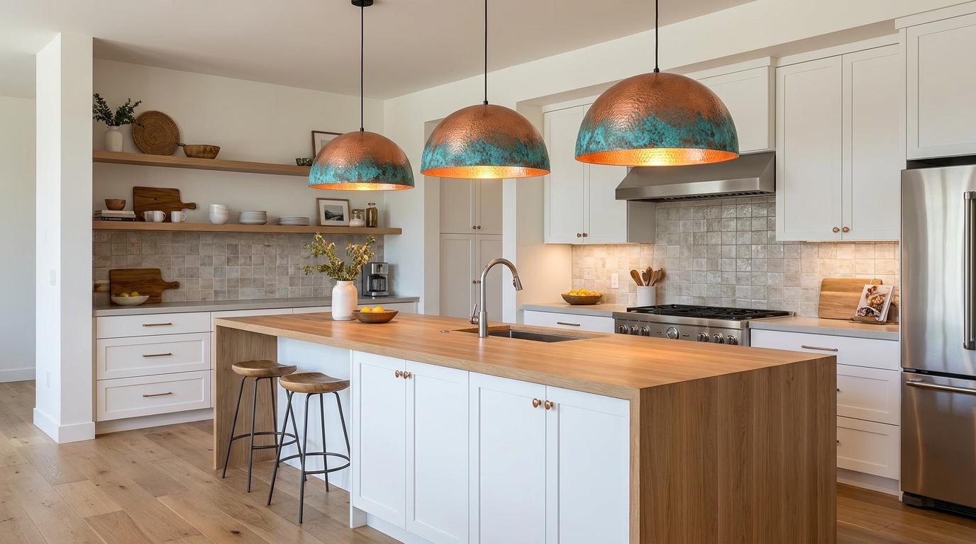 Handmade Oxidized Copper Pendant Light: Green Patina pendant Dome lamp Copper - Mettlemix
