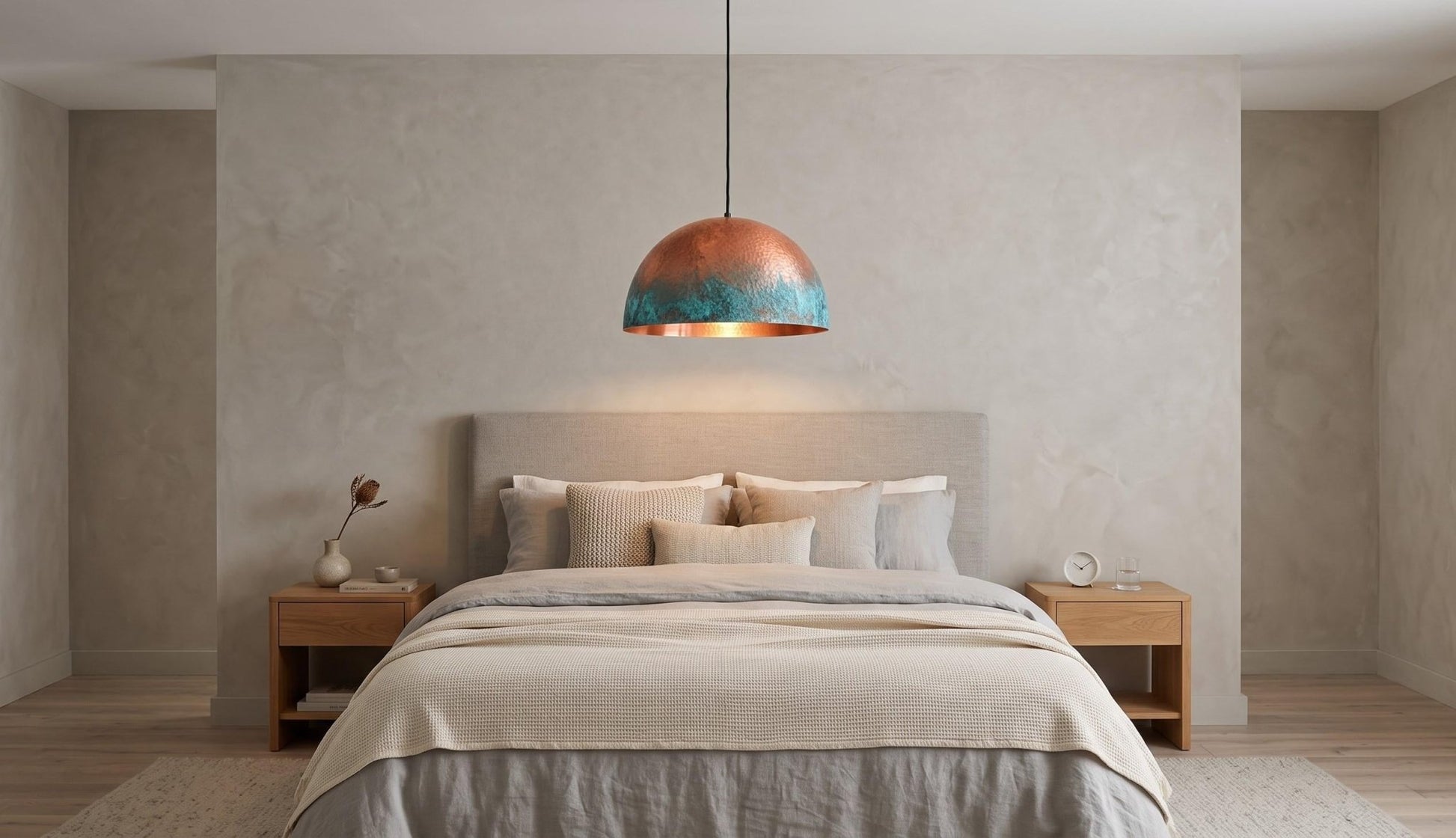 Handmade Oxidized Copper Pendant Light: Green Patina pendant Dome lamp Copper - Mettlemix