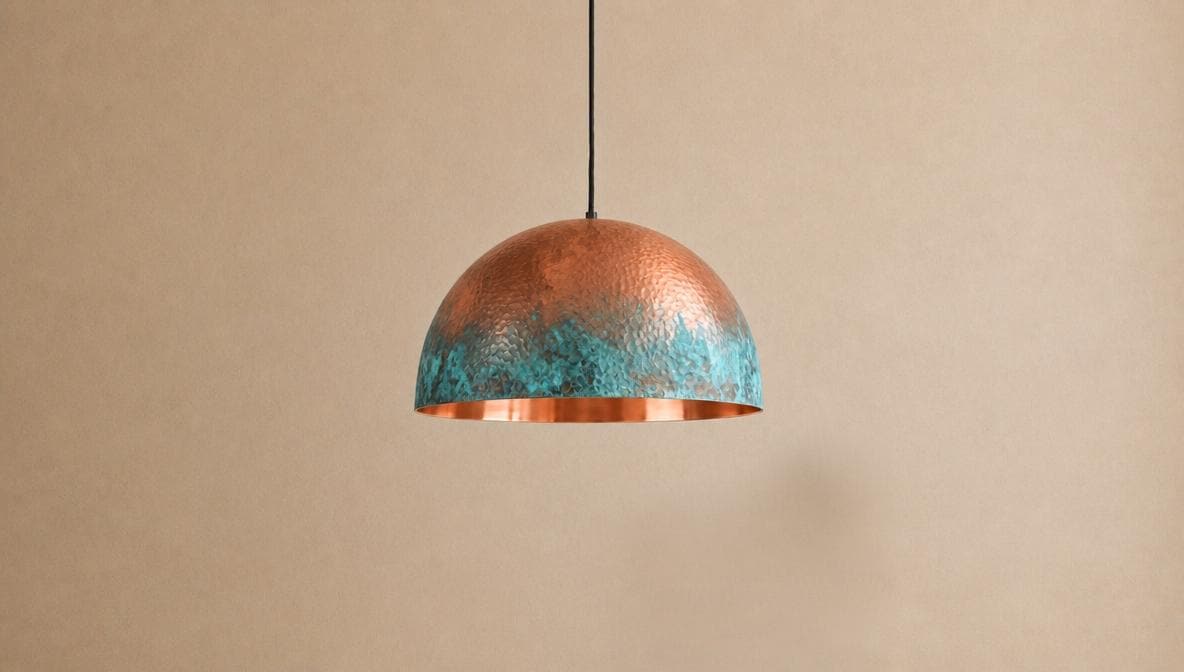 Handmade Oxidized Copper Pendant Light: Green Patina pendant Dome lamp Copper - Mettlemix