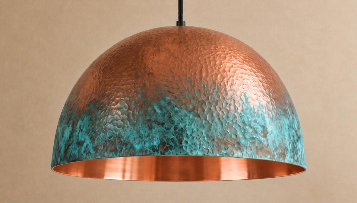 Handmade Oxidized Copper Pendant Light: Green Patina pendant Dome lamp Copper - Mettlemix