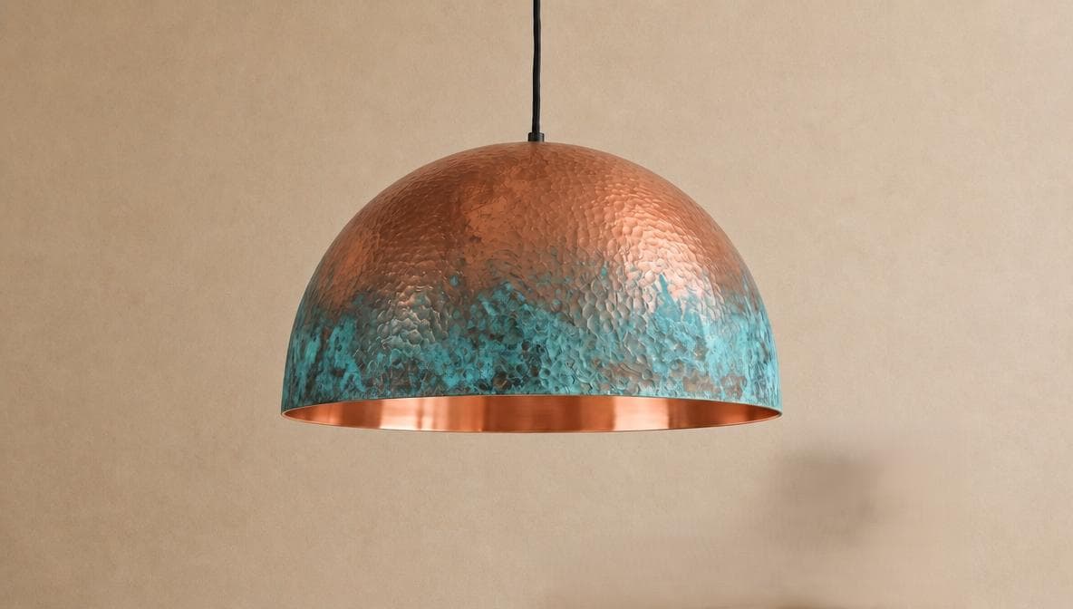 Handmade Oxidized Copper Pendant Light: Green Patina pendant Dome lamp Copper - Mettlemix