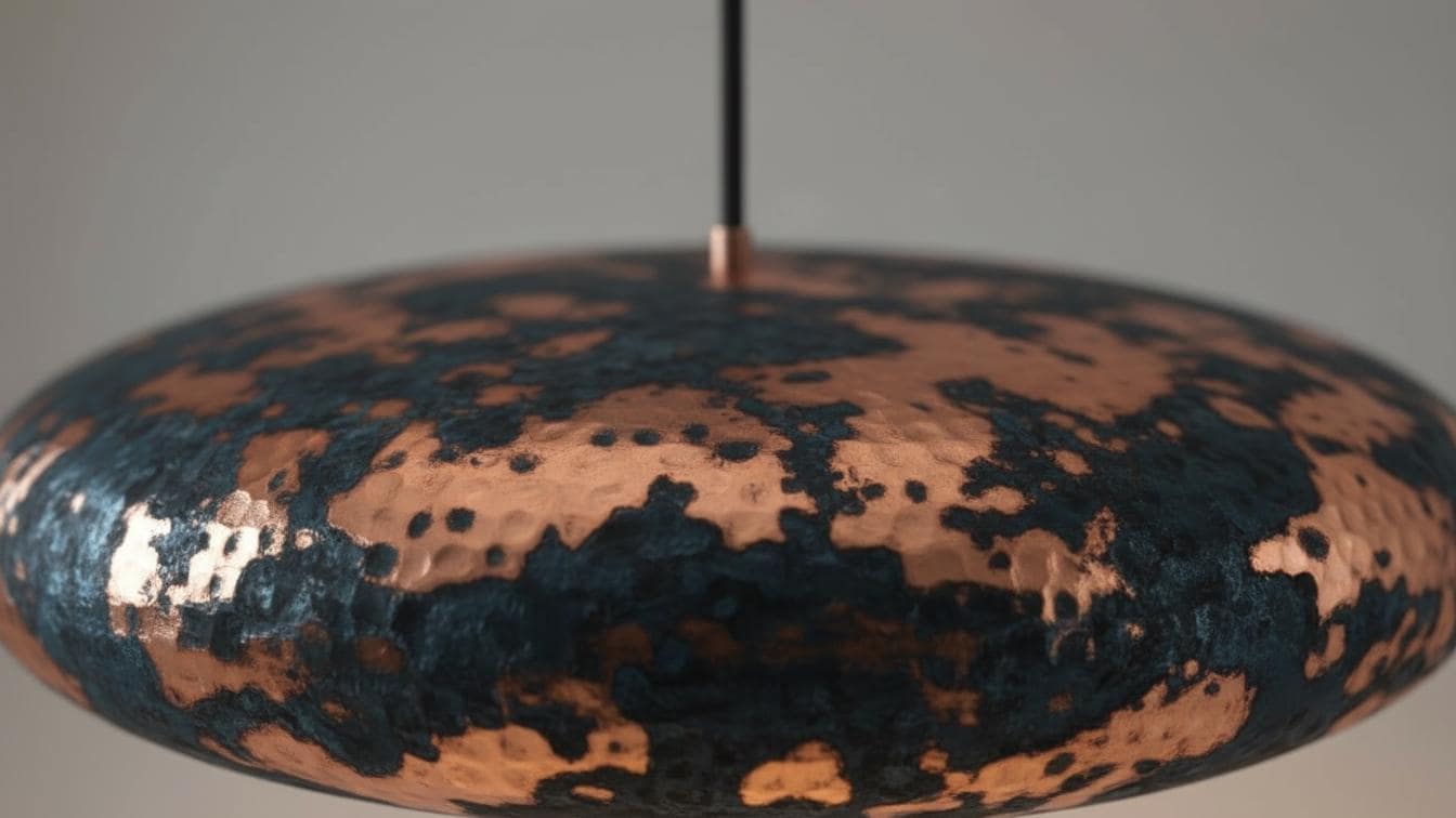 Handmade Rose Gold Copper Pendant Light - Dark Blue Patina Hanging Lamp - Mettlemix