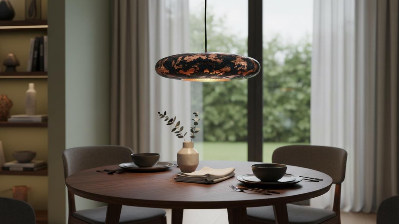 Handmade Rose Gold Copper Pendant Light - Dark Blue Patina Hanging Lamp - Mettlemix