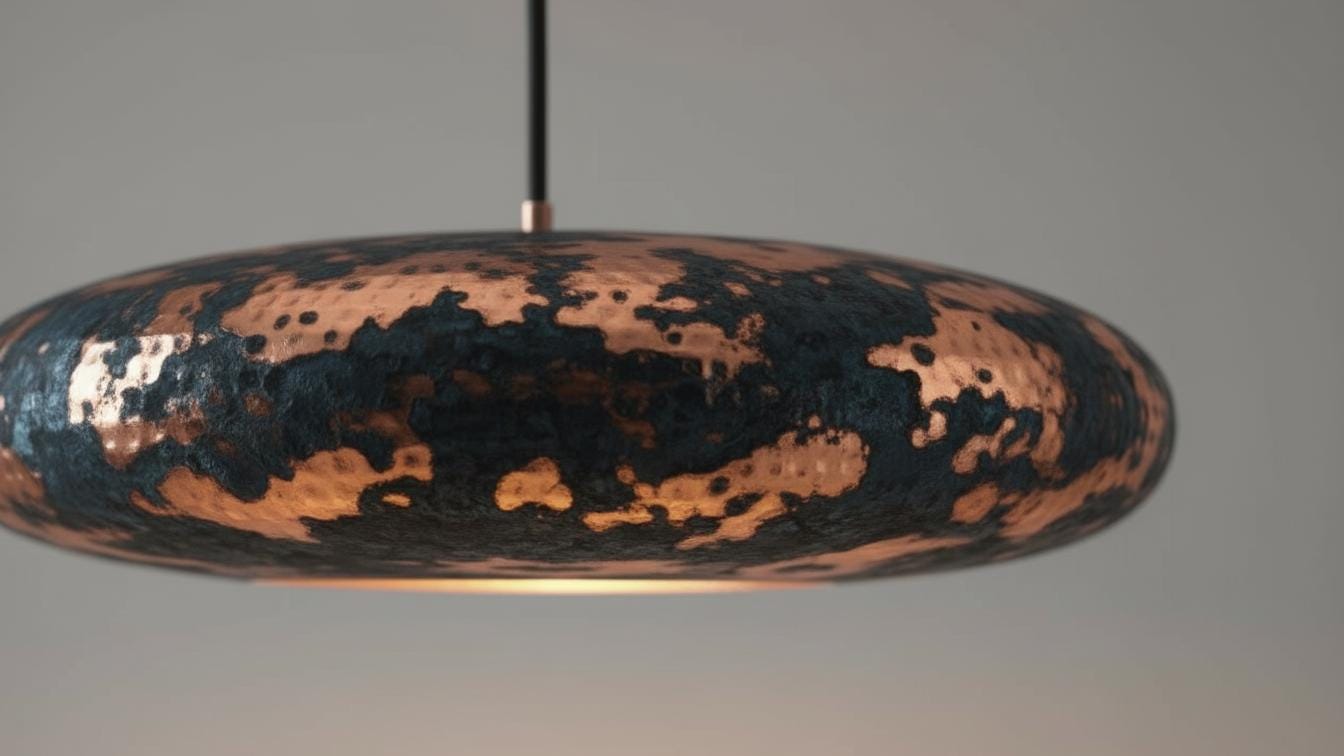 Handmade Rose Gold Copper Pendant Light - Dark Blue Patina Hanging Lamp - Mettlemix