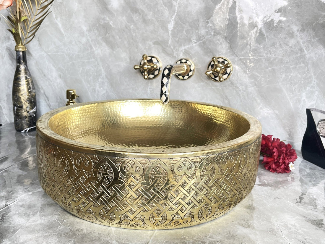 Handmade Round Brass Drop - In Sink - Fish Scale Design Bathroom Basin - Mettlemix